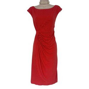 Dressbarn Sadie Orange Tiny Polka Dot Faux-Wrap Dress Size 14 New Summer Stretch